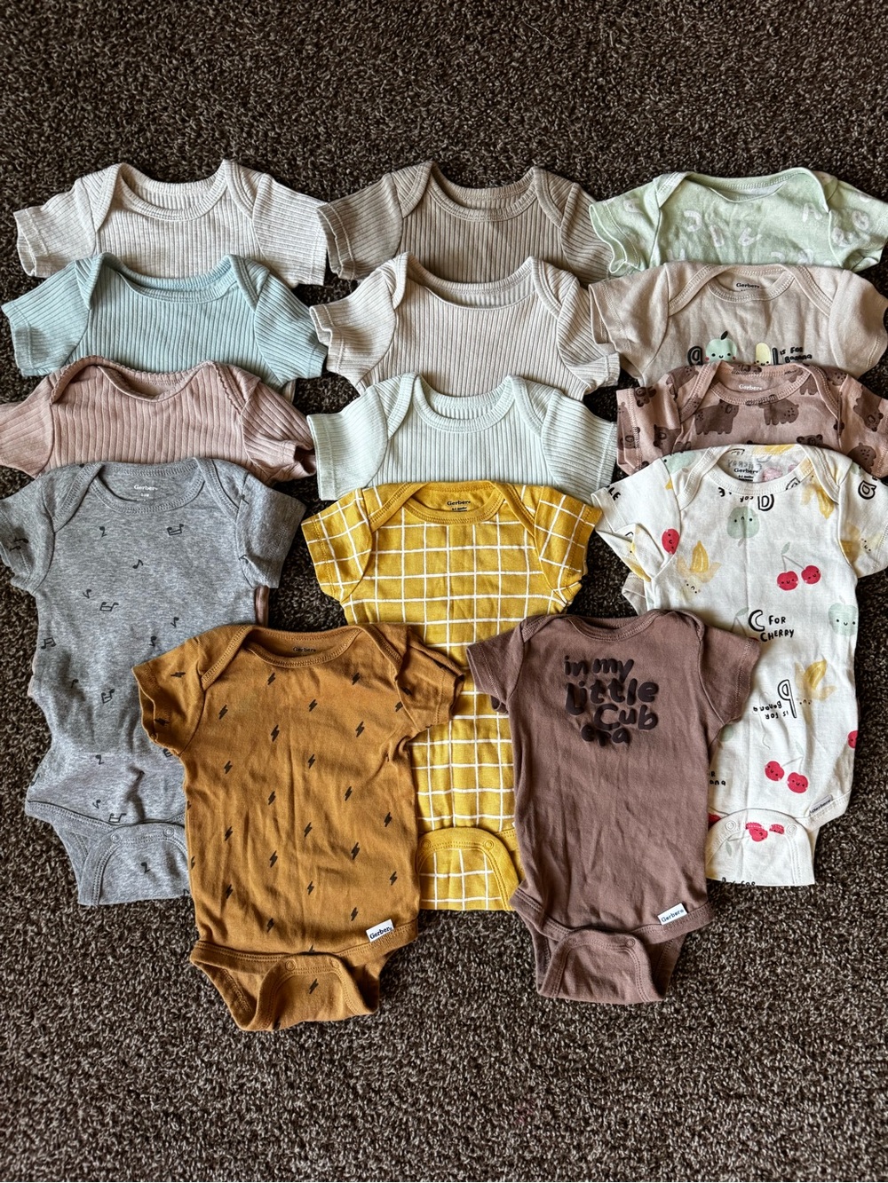 Lot of 14 Mixed-Color Baby One-Piece Bodysuits Sizes 0-6 Months